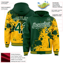 Load image into Gallery viewer, Custom Green Gold-White Abstract Splash Grunge Art 3D Pattern Design Bomber Full-Snap Varsity Letterman Hoodie Jacket
