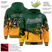 Load image into Gallery viewer, Custom Green Black-Gold Abstract Splash Grunge Art 3D Pattern Design Bomber Full-Snap Varsity Letterman Hoodie Jacket
