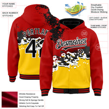 Load image into Gallery viewer, Custom Red Black-Gold Abstract Splash Grunge Art 3D Pattern Design Bomber Full-Snap Varsity Letterman Hoodie Jacket
