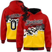 Charger l&#39;image dans la galerie, Custom Red Black-Gold Abstract Splash Grunge Art 3D Pattern Design Bomber Full-Snap Varsity Letterman Hoodie Jacket
