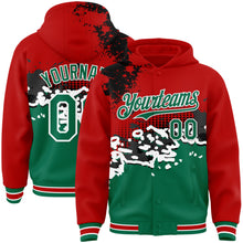 Charger l&#39;image dans la galerie, Custom Red Kelly Green-Black Abstract Splash Grunge Art 3D Pattern Design Bomber Full-Snap Varsity Letterman Hoodie Jacket
