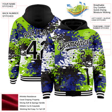 Загрузить изображение в средство просмотра галереи, Custom Black Neon Green-Royal Abstract Splash Grunge Art 3D Pattern Design Bomber Full-Snap Varsity Letterman Hoodie Jacket
