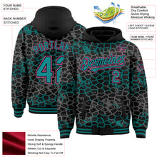 Charger l&#39;image dans la galerie, Custom Black Teal-Pink Abstract Network 3D Pattern Design Bomber Full-Snap Varsity Letterman Hoodie Jacket
