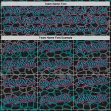 Laden Sie das Bild in den Galerie-Viewer, Custom Black Teal-Pink Abstract Network 3D Pattern Design Bomber Full-Snap Varsity Letterman Hoodie Jacket
