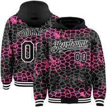 Charger l&#39;image dans la galerie, Custom Black Pink-White Abstract Network 3D Pattern Design Bomber Full-Snap Varsity Letterman Hoodie Jacket
