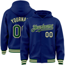 Загрузить изображение в средство просмотра галереи, Custom Royal Green-Cream Bomber Full-Snap Varsity Letterman Hoodie Jacket
