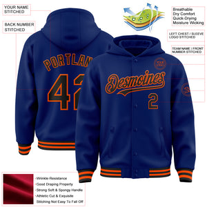 Custom Royal Black-Orange Bomber Full-Snap Varsity Letterman Hoodie Jacket