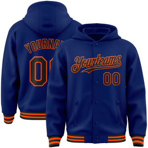 Custom Royal Black-Orange Bomber Full-Snap Varsity Letterman Hoodie Jacket