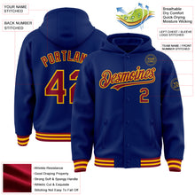 Laden Sie das Bild in den Galerie-Viewer, Custom Royal Crimson-Gold Bomber Full-Snap Varsity Letterman Hoodie Jacket
