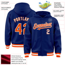 Laden Sie das Bild in den Galerie-Viewer, Custom Royal Orange-White Bomber Full-Snap Varsity Letterman Hoodie Jacket
