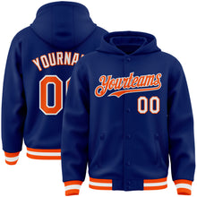 Загрузить изображение в средство просмотра галереи, Custom Royal Orange-White Bomber Full-Snap Varsity Letterman Hoodie Jacket
