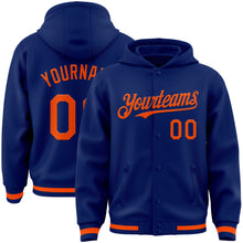 Charger l&#39;image dans la galerie, Custom Royal Orange Bomber Full-Snap Varsity Letterman Hoodie Jacket
