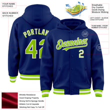 Charger l&#39;image dans la galerie, Custom Royal Neon Green-White Bomber Full-Snap Varsity Letterman Hoodie Jacket
