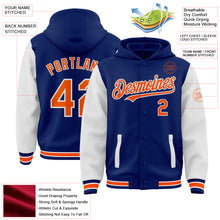 Charger l&#39;image dans la galerie, Custom Royal Orange-White Bomber Full-Snap Varsity Letterman Two Tone Hoodie Jacket
