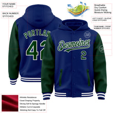 Charger l&#39;image dans la galerie, Custom Royal Green-White Bomber Full-Snap Varsity Letterman Two Tone Hoodie Jacket
