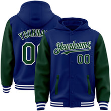 Charger l&#39;image dans la galerie, Custom Royal Green-White Bomber Full-Snap Varsity Letterman Two Tone Hoodie Jacket
