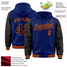 Charger l&#39;image dans la galerie, Custom Royal Black-Orange Bomber Full-Snap Varsity Letterman Two Tone Hoodie Jacket
