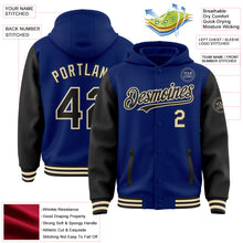 Charger l&#39;image dans la galerie, Custom Royal Black-Cream Bomber Full-Snap Varsity Letterman Two Tone Hoodie Jacket
