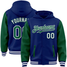 Charger l&#39;image dans la galerie, Custom Royal Kelly Green-White Bomber Full-Snap Varsity Letterman Two Tone Hoodie Jacket
