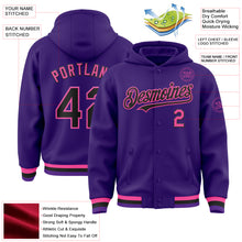 Загрузить изображение в средство просмотра галереи, Custom Purple Black-Pink Bomber Full-Snap Varsity Letterman Hoodie Jacket
