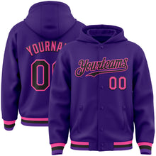 Загрузить изображение в средство просмотра галереи, Custom Purple Black-Pink Bomber Full-Snap Varsity Letterman Hoodie Jacket
