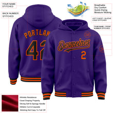 Загрузить изображение в средство просмотра галереи, Custom Purple Black-Orange Bomber Full-Snap Varsity Letterman Hoodie Jacket
