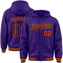 Загрузить изображение в средство просмотра галереи, Custom Purple Black-Orange Bomber Full-Snap Varsity Letterman Hoodie Jacket
