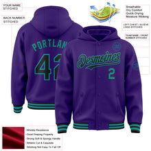 Загрузить изображение в средство просмотра галереи, Custom Purple Black-Teal Bomber Full-Snap Varsity Letterman Hoodie Jacket
