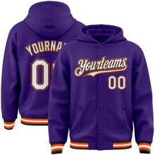 Charger l&#39;image dans la galerie, Custom Purple Black-Orange Bomber Full-Snap Varsity Letterman Hoodie Jacket
