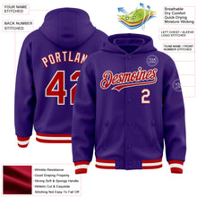 Загрузить изображение в средство просмотра галереи, Custom Purple Red-White Bomber Full-Snap Varsity Letterman Hoodie Jacket
