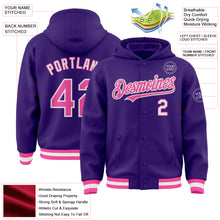 Загрузить изображение в средство просмотра галереи, Custom Purple Pink-White Bomber Full-Snap Varsity Letterman Hoodie Jacket
