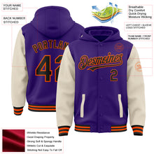 Charger l&#39;image dans la galerie, Custom Purple Black Cream-Orange Bomber Full-Snap Varsity Letterman Two Tone Hoodie Jacket
