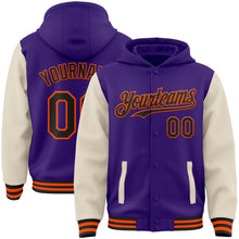 Charger l&#39;image dans la galerie, Custom Purple Black Cream-Orange Bomber Full-Snap Varsity Letterman Two Tone Hoodie Jacket
