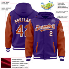 Charger l&#39;image dans la galerie, Custom Purple Texas Orange-White Bomber Full-Snap Varsity Letterman Two Tone Hoodie Jacket
