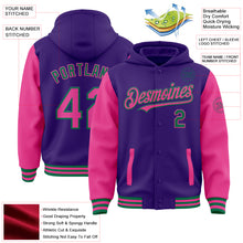 Charger l&#39;image dans la galerie, Custom Purple Pink-Kelly Green Bomber Full-Snap Varsity Letterman Two Tone Hoodie Jacket
