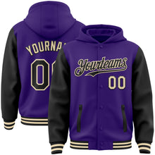 Charger l&#39;image dans la galerie, Custom Purple Black-Cream Bomber Full-Snap Varsity Letterman Two Tone Hoodie Jacket
