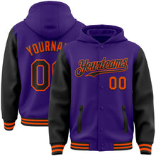 Charger l&#39;image dans la galerie, Custom Purple Black-Orange Bomber Full-Snap Varsity Letterman Two Tone Hoodie Jacket
