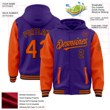 Charger l&#39;image dans la galerie, Custom Purple Orange-Black Bomber Full-Snap Varsity Letterman Two Tone Hoodie Jacket
