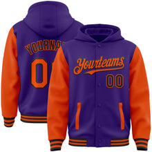 Charger l&#39;image dans la galerie, Custom Purple Orange-Black Bomber Full-Snap Varsity Letterman Two Tone Hoodie Jacket
