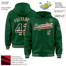 Загрузить изображение в средство просмотра галереи, Custom Kelly Green Vintage USA Flag Cream-Black Bomber Full-Snap Varsity Letterman Hoodie Jacket
