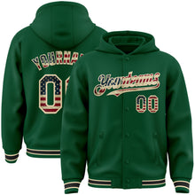 Загрузить изображение в средство просмотра галереи, Custom Kelly Green Vintage USA Flag Cream-Black Bomber Full-Snap Varsity Letterman Hoodie Jacket
