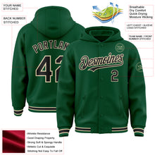 Загрузить изображение в средство просмотра галереи, Custom Kelly Green Black-Cream Bomber Full-Snap Varsity Letterman Hoodie Jacket
