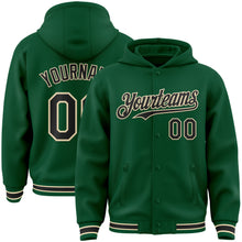 Загрузить изображение в средство просмотра галереи, Custom Kelly Green Black-Cream Bomber Full-Snap Varsity Letterman Hoodie Jacket
