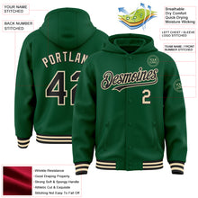 Загрузить изображение в средство просмотра галереи, Custom Kelly Green Black-Cream Bomber Full-Snap Varsity Letterman Hoodie Jacket
