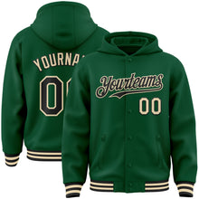 Загрузить изображение в средство просмотра галереи, Custom Kelly Green Black-Cream Bomber Full-Snap Varsity Letterman Hoodie Jacket
