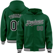 Загрузить изображение в средство просмотра галереи, Custom Kelly Green Black-White Bomber Full-Snap Varsity Letterman Hoodie Jacket
