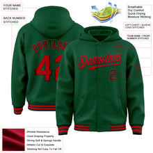 Загрузить изображение в средство просмотра галереи, Custom Kelly Green Red-Black Bomber Full-Snap Varsity Letterman Hoodie Jacket
