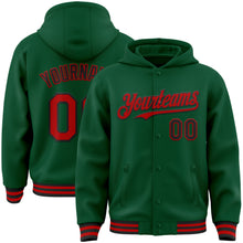 Загрузить изображение в средство просмотра галереи, Custom Kelly Green Red-Black Bomber Full-Snap Varsity Letterman Hoodie Jacket
