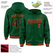 Загрузить изображение в средство просмотра галереи, Custom Kelly Green Black-Orange Bomber Full-Snap Varsity Letterman Hoodie Jacket
