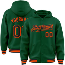 Загрузить изображение в средство просмотра галереи, Custom Kelly Green Black-Orange Bomber Full-Snap Varsity Letterman Hoodie Jacket
